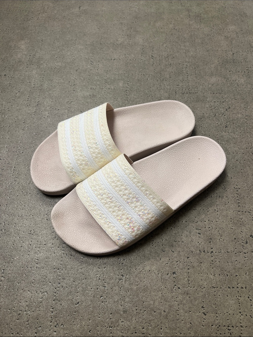 adidas Pastel Pink Slide Sandals with Cream & White Straps